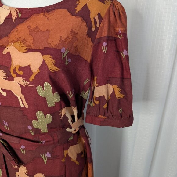 Princess Highway Horse Motif Dress, Linen/Cotton Blend, Size 12 - Picture 5 of 9